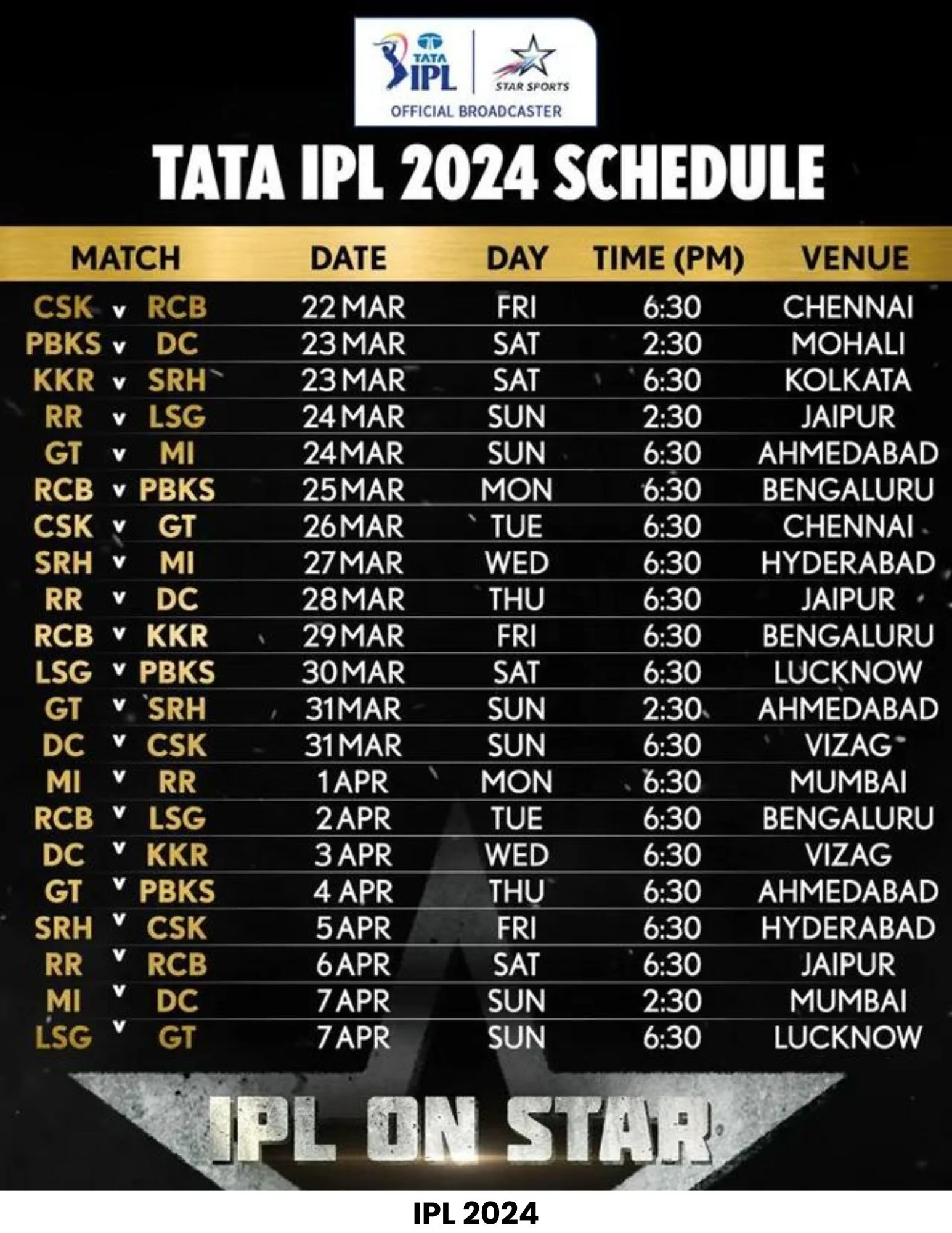 IPL 2024 Schedule: Super Indian Premier League 2024 Date, Time And Schedule